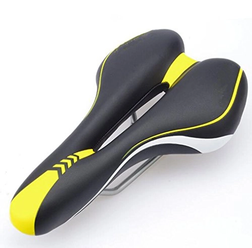 Mountain Bike Seat : CHE^ZUO BICYCLE SADDLE Soft Cushion Comfort Mountain Bike Riding Bicycles Cushion Car Seat Hollow Breathable Saddle, Black and Yellow, 275 * 150Mm