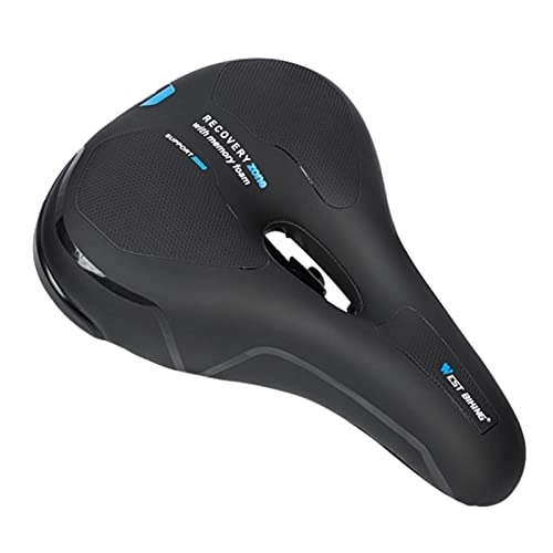 Mountain Bike Seat : Cycling Cushion Comfortable PU Fabric Damping Road Mountain Bike Seat Bicycle Accessories New Three-Color Saddle (Color : Black Blue)