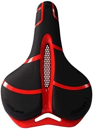 Mountain Bike Seat : Cycling Panniers Rack Trunks Road Bike Saddle Breathable Thickened Mountain Seat Cushion Bicycle Replacement Parts for Women Men (Color : Red Black)