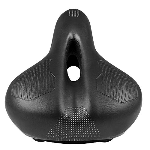 Mountain Bike Seat : Feixunfan Bike Seat Comfort Wide MTB Bike Cycling Gel Seat Saddle Seat Pad Breathable Hollow Suspension Bicycle Saddle for Mountain Bikes Etc (Color : Black, Size : One size)