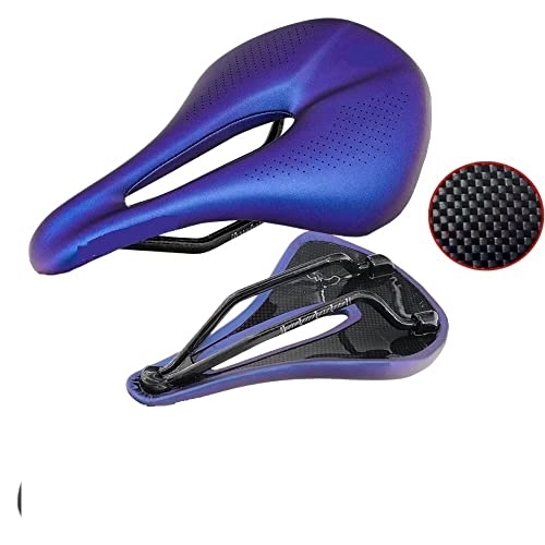 Mountain Bike Seat : GFMODE Carbon fiber saddle road mtb mountain bike bicycle saddle for man cycling saddle trail comfort races seat red white (Color : Blue 155mm)