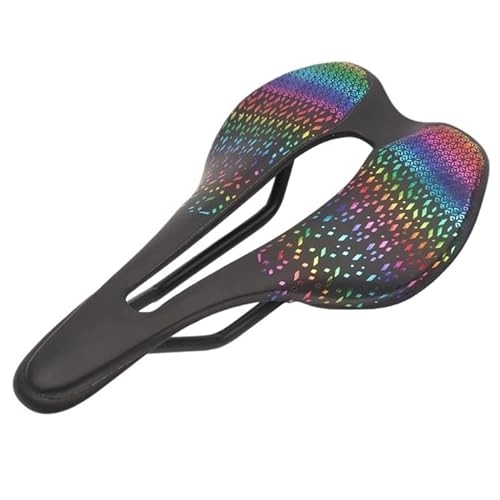 Mountain Bike Seat : GFMODE Mountain Road Bike Saddle Ultralight Breathable Colorful Reflective Cushion Bicycle Parts (Color : Colorful)