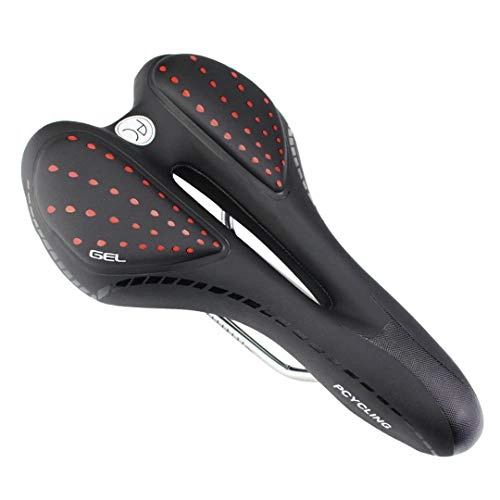 Mountain Bike Seat : Hollow Cushion Breathable PU Leather Comfortable Polyurethane Shockproof Road MTB Bike Saddle RED