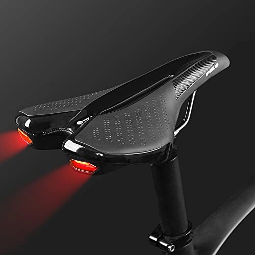 Mountain Bike Seat : LAKYT Bike Seat Road Bike Saddle MTB Bicycle Seat With Warning Taillight USB Charging PU Breathable Soft Seat Cushion Mountain Cycling Racing Bike Saddle (Color : Black)