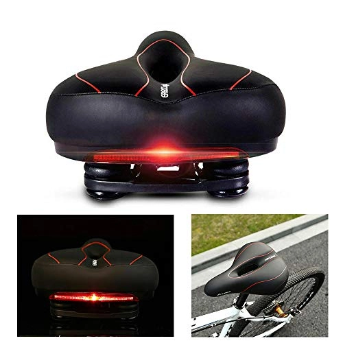 Mountain Bike Seat : MASO Bike Seat Saddle - City Bicycle Saddles Cushion with LED Taillight - Waterproof Soft Hollow Breathable for Road Bike MTBBlack+Red