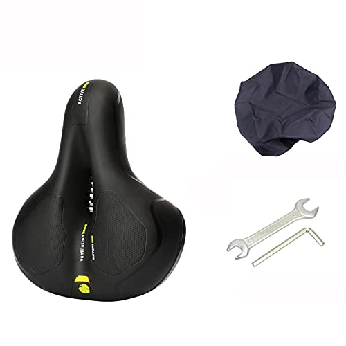 Mountain Bike Seat : MCYAW MTB Bicycle Saddle Seat Big Butt Bicycle Road Cycle Saddle Mountain Bike Gel Seat Shock Absorber Wide Comfortable Accessories (Color : Yellow Set)