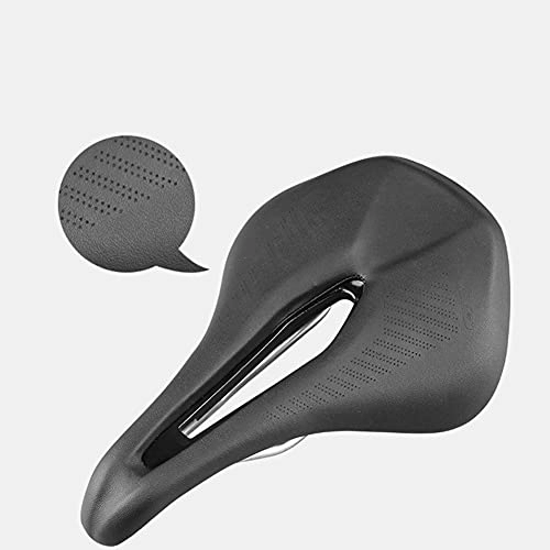 Mountain Bike Seat : MENGzhu Bicycle Seat Breathable Microfiber Hollow MTB Mountain Road Bike Racing Front Saddle Cycling Parts (Color : Black)