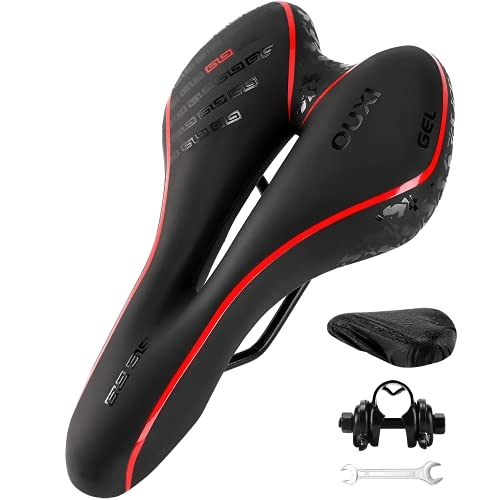 Mountain Bike Seat : OUXI Gel Comfortable Bike Seat for Men and Women Shock Absorbing Waterproof Bicycle Saddle with Butt Pain Relief Zone and Ergonomics Design for Mountain Bikes, Road Bikes (Red)