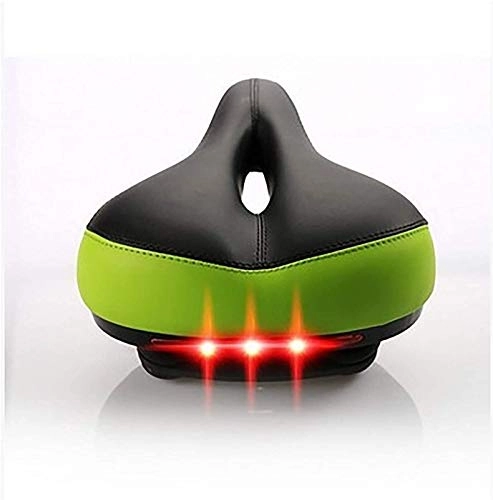 Mountain Bike Seat : Plztou LXJ-KLD Mountain Bike with Light Seat Cushion with Tail Light Bicycle Saddle Thickened Widened Comfortable Seat Cushion Riding Equipment Accessories, Black (Color : Green)