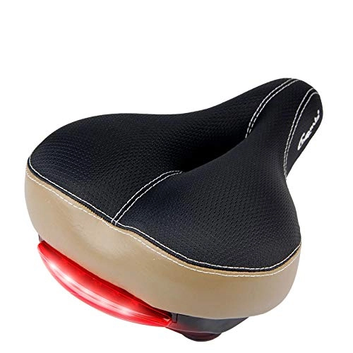 Mountain Bike Seat : QAL Bicycle Tail With Saddle Lights, Outdoor PU Leather Black Beige 27 * 20.5 * 13cm Shock Absorption Mountain Bike Big Butt Widened Cushion, BlackBeige-27 * 20.5 * 13cm