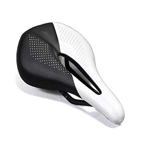 Mountain Bike Seat : Qivor Carbon+Leather Bicycle Seat Saddle MTB Road Bike Saddles Mountain Bike Racing Saddle PU Breathable Soft Seat Cushion (Color : Black and white)