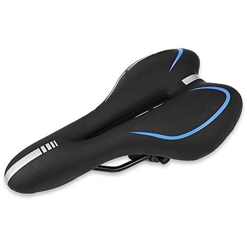 Mountain Bike Seat : Qivor Cycling Bike Seat MTB Fabric Soft Mountain Bicycle Saddle Gel Leather Reflective Shock Absorbing Hollow Cushion For Men (Color : Blue)