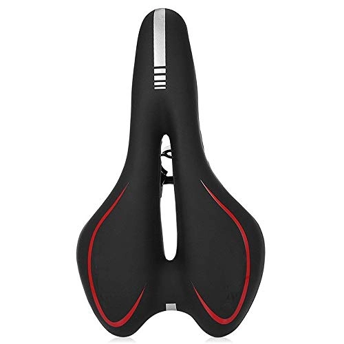 Mountain Bike Seat : Qivor Cycling Bike Seat MTB Fabric Soft Mountain Bicycle Saddle Gel Leather Reflective Shock Absorbing Hollow Cushion For Men (Color : Red)
