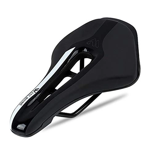 Mountain Bike Seat : QSCTYG Bicycle Seat Shock Absorbing Hollow Bicycle Saddle Anti-skid Extra Soft Mountain Bike Saddle MTB Road Cycling Seat Bicycle Accessories bicycle saddle (Color : 350G BlackW noClamp)