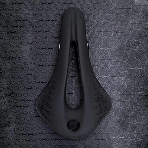 Mountain Bike Seat : Rwlre Racing Bicycle Saddle, Carbon Saddle Road Bicycle Cushion Mountain Bike Seat Mat Ultra Light Hollow Saddles (Color : Stealth Black, Size : 255 mm x 143 mm)