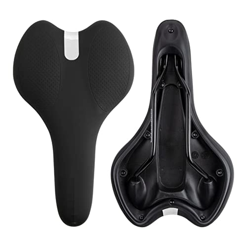 Mountain Bike Seat : SAXTZDS KAIX SHOP 3086 Bicycle Saddle PU Leather MTB Mountain Highway Road Bike Cycling Comfortable Breathable Bicycle Saddle (Color : Black silver)