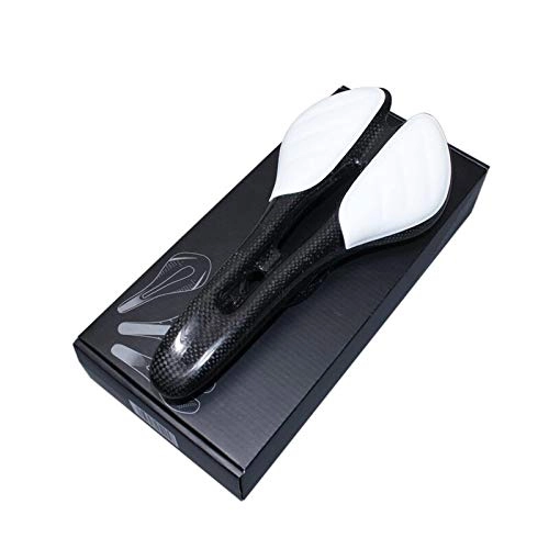 Mountain Bike Seat : SHGUANMO Newest Full Carbon Fiber +Leather Bicycle Saddle Road / Mountain Bicycle Saddle Size :270 * 128 mm Bicycle Accessories (Color : White)