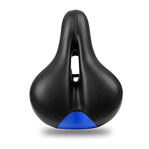 Mountain Bike Seat : SHGUANMO Soft Bicycle Saddle Comfortable Thicken Wide Hollow Cycling Saddle Mountain Road MTB Bicycle Accessories Bike Saddle (Color : Black Blue)