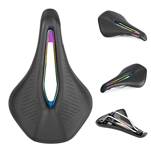Mountain Bike Seat : Soyeacrg Comfortable Memory Foam Bicycle Saddle Mountain Bike Hollow Breathable Microfiber Leather Bicycle Saddle Road Riding Accessories for MTB BMX Road Riding Specialized, Black