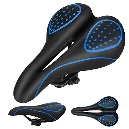 Mountain Bike Seat : Tiyabdl Most Comfortable Bike Seat, Silica Gel Mens Padded Bicycle Saddle with Soft Cushion-Improves Comfort for Mountain Bike, Hybrid and Stationary Exercise Bike (Color : Blue)