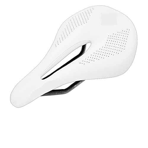 Mountain Bike Seat : xinlinlin Carbon fiber saddle road mtb mountain bike bicycle saddle for man cycling saddle trail comfort races seat red white (Color : White 143mm)
