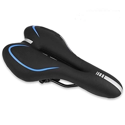 Mountain Bike Seat : YQCSLS Reflective Shock Absorbing Hollow Bicycle Saddle PVC Fabric Soft Mtb Cycling Road Mountain Bike Seat Bicycle Accessories (Color : Blue)