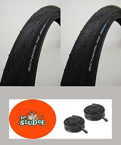 Mountain Bike Tyres : 2 x Schwalbe City Jet 26" x 1.95" Mountain Bike Slick Cycling Commuting Tyre & Schrader Valve PUNCTURE RESISTANT DR Sludged Tubes Deal (Pair of tyres and tubes)