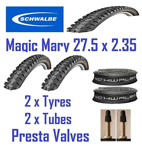 Mountain Bike Tyres : 2 x Schwalbe MAGIC MARY 27.5 x 2.35 Mountain Bike Tyres & 2 x Schwalbe Inner Tubes With Presta Valves