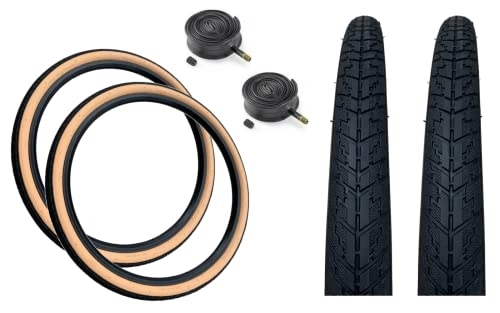 Mountain Bike Tyres : Baldwins 26 x 1.75 AMBER WALL Mountain Bike Smooth Road Tread TYRES & Schrader Valve Inner Tubes, Black with Tan / Amber Wall
