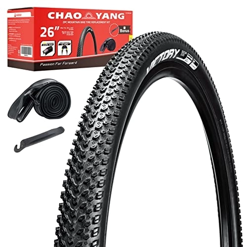 Mountain Bike Tyres : Chao YANG 2-Pack Mountain Bike Tire Replacement Kit, Dual Compound 2C-MTB Tires, Featured with DuraSkin Puncture & Sidewall Protection, 26’’×1.95, for On or Off Road Use