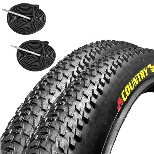 Mountain Bike Tyres : Ecovelò 2 Covers + 2 Air Chambers Mountain Bike 27.5 x 2.25 MTB Country 57-584 Rigid Tyre Bicycle Bike