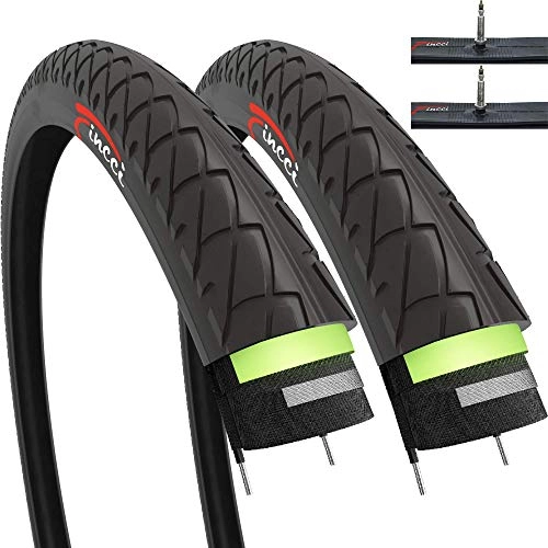 Mountain Bike Tyres : Fincci Set Pair 26 x 1.95 Inch 53-559 Slick Tyres with Presta Inner Tubes and 3mm Antipuncture Protection for Cycle Road Mountain MTB Hybrid Bike Bicycle (Pack of 2)