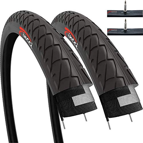 Mountain Bike Tyres : Fincci Set Pair 26 x 2.10 Inch 54-559 Slick Tyres with Presta Inner Tubes for Cycle Road Mountain MTB Hybrid Bike Bicycle (Pack of 2)