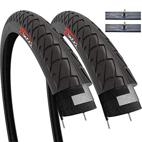 Mountain Bike Tyres : Fincci Set Pair 26 x 2.125 Inch 54-559 Slick Tyres with Schrader Inner Tubes for Cycle Road Mountain MTB Hybrid Bike Bicycle (Pack of 2)