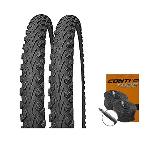 Mountain Bike Tyres : Impac Set: 2x Tourpac Black 26x2.0050-559Bicycle MTB Tyres and Conti Tube Race Valve