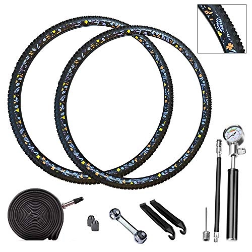 Mountain Bike Tyres : Mountain Bike Tires and Inner Tube Tires - Floral Design - 26x1.95 Inches - Two Bike Tire and Two Inner Tube