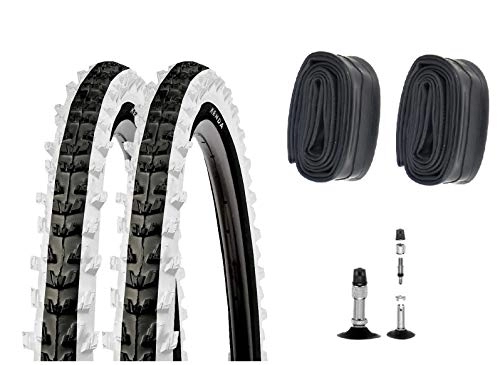 Mountain Bike Tyres : P4B 2 x 20 inch bicycle tyres (50-406) with DV tubes in black / white, 20 x 2.00, very good grip in all situations, high smoothness, for mountain bikes