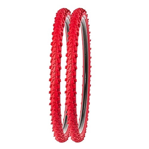 Mountain Bike Tyres : P4B 2 x 24 inch MTB bicycle tyres in red, very good grip in all situations, smooth running, 24 x 1.95, 50-507, for mountain bike, 24 inch bicycle coat.