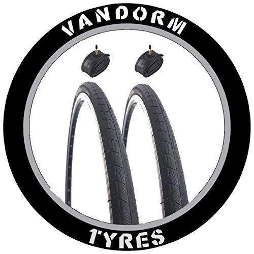 Mountain Bike Tyres : PAIR of Vandorm Road Route 700 x 28c Fast Road Bike Cycling Tyres & Presta Tubes
