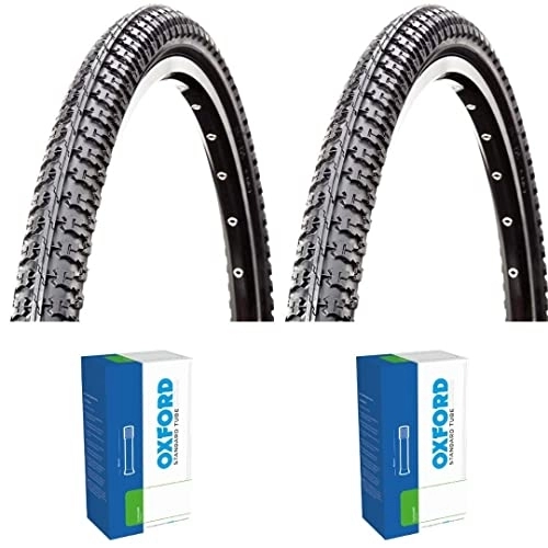 Mountain Bike Tyres : Raleigh CST Centre Raised 26 x 1.75 Touring / Hybrid / MTB Bike tyres (Pair) + Oxford Schrader Valve tubes (pair)