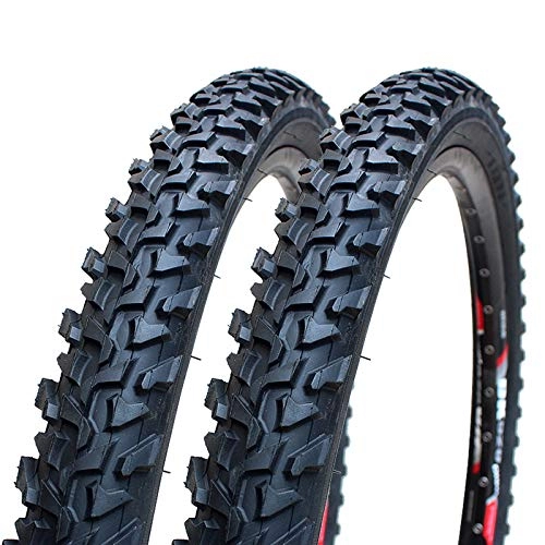Mountain Bike Tyres : RANRANHOME Mountain Bike Protection Tire, All Terrain Replacement Anti Puncture MTB Tire, Anti-Slip Wear-Resistant Large Pattern Tires Tubeless(2Pack), Black, 24x1.95