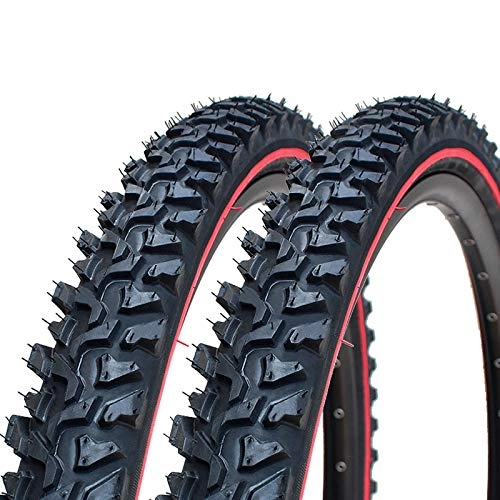 Mountain Bike Tyres : RANRANHOME Mountain Bike Protection Tire, All Terrain Replacement Anti Puncture MTB Tire, Anti-Slip Wear-Resistant Large Pattern Tires Tubeless(2Pack), Red, 26x2.1