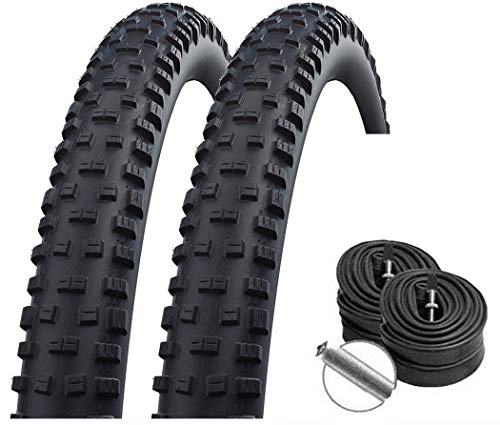 Mountain Bike Tyres : Reifenset : Schwalbe Tough Tom MTB Tyres Stud Profile 26 x 2.25 / 57-559 + Schwalbe Inner Tubes Car Valve Pack of 2