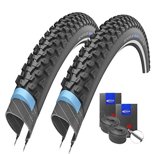 Mountain Bike Tyres : Schwalbe Marathon Plus MTB Reflex Puncture Protection Tyres 27.5 x 2.10 + Schwalbe Tubes Road Bike Valve Set of 2