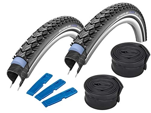 Mountain Bike Tyres : Schwalbe Marathon Plus Tour 26-Inch (50-559) 2 x Bicycle Tyres – Set for Mountain Bike + 2 x Tubes, Schrader Valve 13