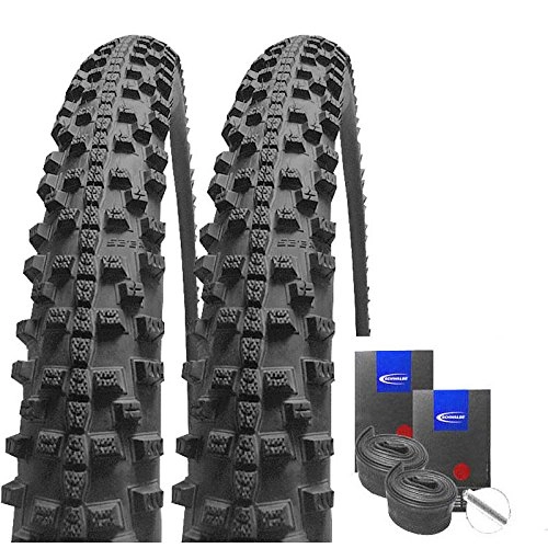 Mountain Bike Tyres : Schwalbe Smart Sam HS476 Tyres 27.5 x 2.10 / 54-584 + Schwalbe Tubes Car Valve Set of 2