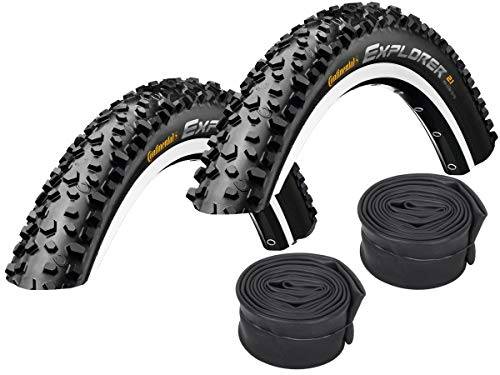 Mountain Bike Tyres : Set: 2 x Continental Explorer MTB Tyres 26 x 2.10 / 54-559 + 2 Conti Inner Tubes Wheel Valve