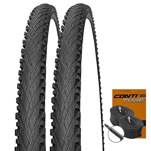Mountain Bike Tyres : Set: 2x Impac Crosspac Black Bicycle Tyres 26x2.0050-559+ 2Conti Tube Racing Type