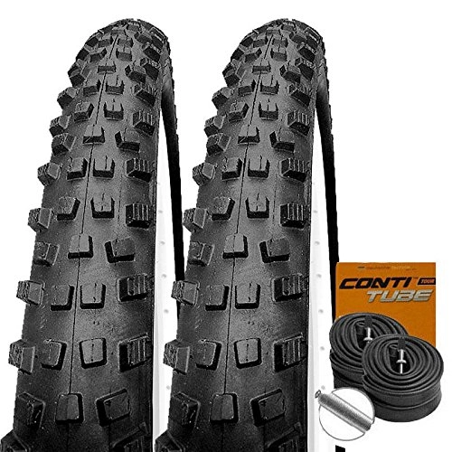 Mountain Bike Tyres : Set: 2x Impac Trailpac Black MTB Bicycle Tyres + Conti 29 / 57Inner Tubes Schrader Valve