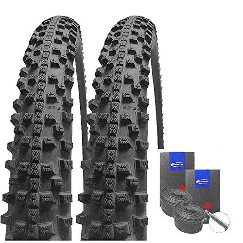 Mountain Bike Tyres : Set: 2x Schwalbe Smart Sam Plus Puncture Protection Tyre 26x2.10+ Schwalbe Inner Tubes Racing Type